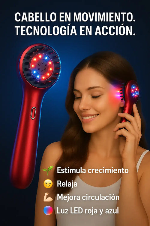 Capilux Pro ™ | Cepillo Masajeador Profesional con terapia de luz led roja y azul