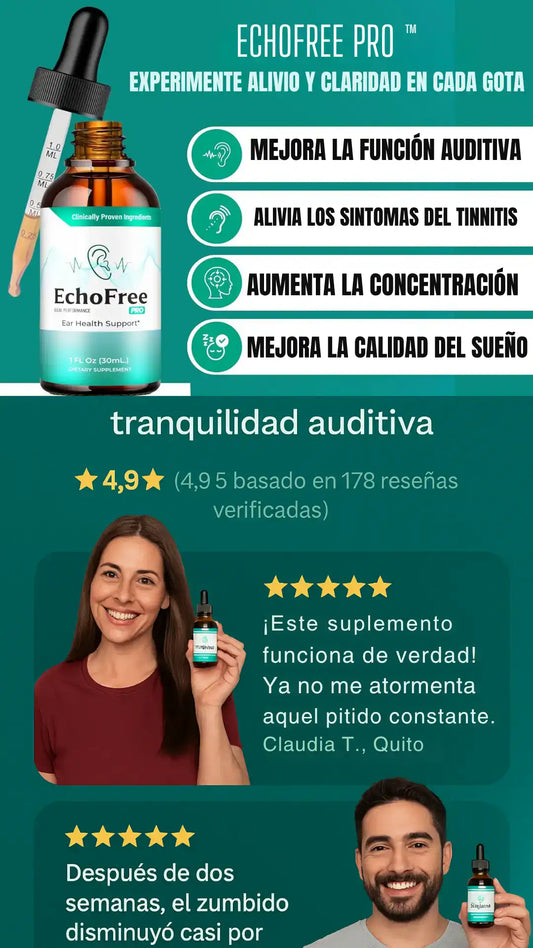 Gotas Echo Free  pro ™   Alivio Del Tinnitus Adiós Zumbido de Oídos,  Totalmente Naturales